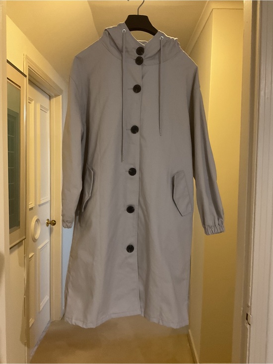 Jackets & Blazers - Light Gray Hooded Button-Front Raincoat